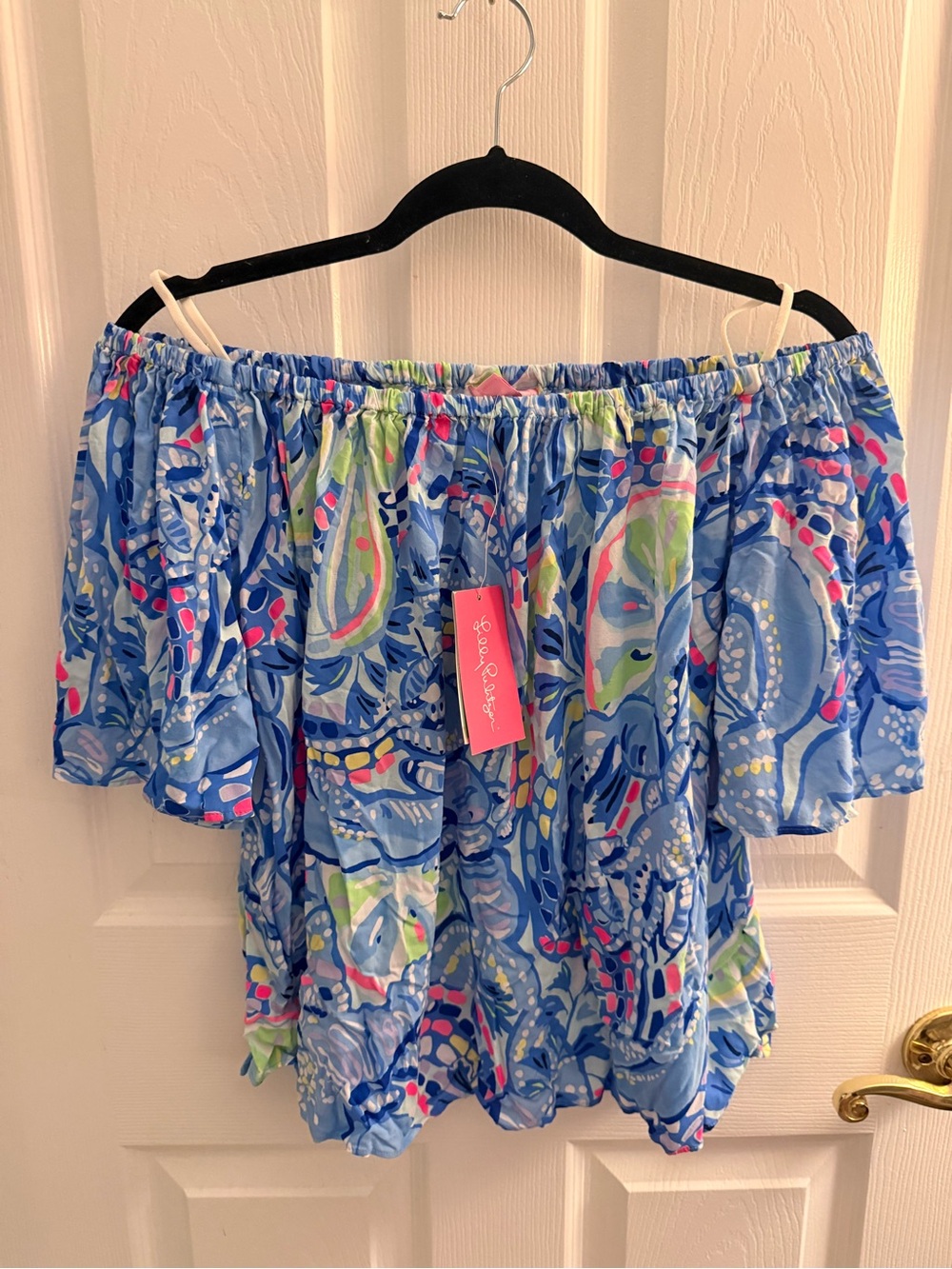 Lilly Pulitzer Multicolor Blue Paisley Off-Shoulder Top